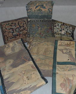 A GROUP OF CHINESE TEXTILES, consisting of four si: A GROUP OF CHINESE TEXTILES, consisting of four silk embroidered crane rank badges, one worked in the Forbidden Knot stitch and three tapestry woven K'o-ssu panels