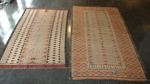 TWO FLAT WEAVE TUNISIAN CARPETS, 10' x 6' and 9' : TWO FLAT WEAVE TUNISIAN CARPETS, 10' x 6' and 9' 3" x 6'