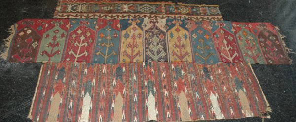 A GROUP OF ANATOLIAN KILIM FRAGMENTS, 8' 4" x 4' 5: A GROUP OF ANATOLIAN KILIM FRAGMENTS, 8' 4" x 4' 5", 6' x 2' 3" and 7' 2" x 15"