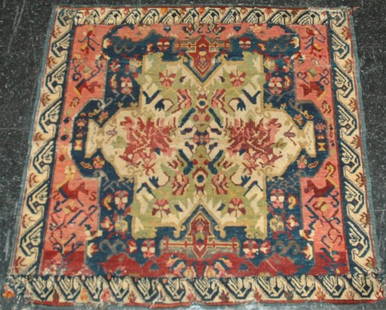 A TABRIZ RUG, a central motif from a larger carpet: A TABRIZ RUG, a central motif from a larger carpet cut down and re-edged, 45" X 43"