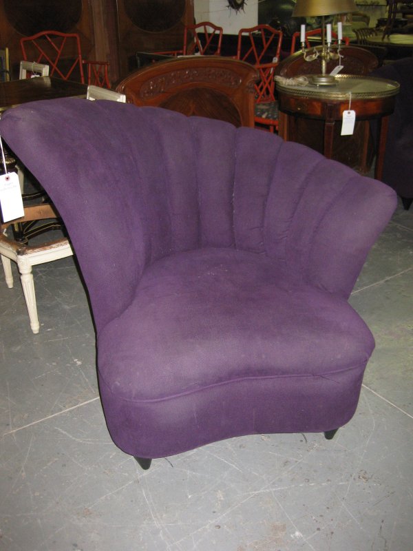 PAIR OF ART DECO STYLE PURPLE UPHOLSTERED ARMCHAIR