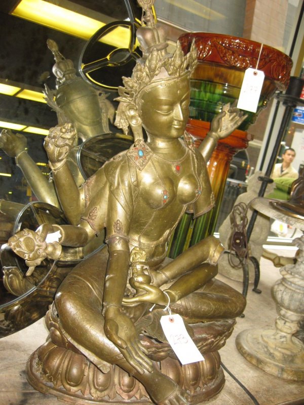GILT METAL INDIAN DIETY ON LOTUS BASE (AS IS): GILT METAL INDIAN DIETY ON LOTUS BASE (AS IS)