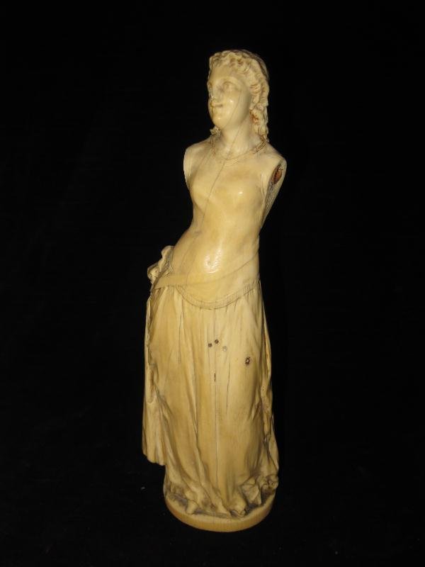 ANTIQUE CONTINENTAL IVORY FIGURE OF WOMAN IN LONG : ANTIQUE CONTINENTAL IVORY FIGURE OF WOMAN IN LONG DRESS, SIGNED (AS IS)