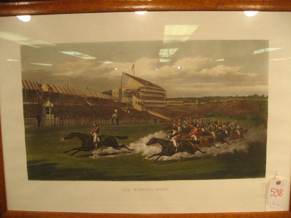PAIR COLOR EQUESTRIAN LITHOGRAPHS - "THE WINNING P: PAIR COLOR EQUESTRIAN LITHOGRAPHS - "THE WINNING POST" & "TATENHAM CORNER", 17 X 30