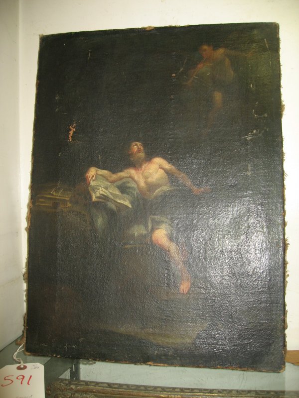 UNFRAMED OLD MASTER OIL ON CANVAS - SEATED SAINT, : UNFRAMED OLD MASTER OIL ON CANVAS - SEATED SAINT, 20 X 15