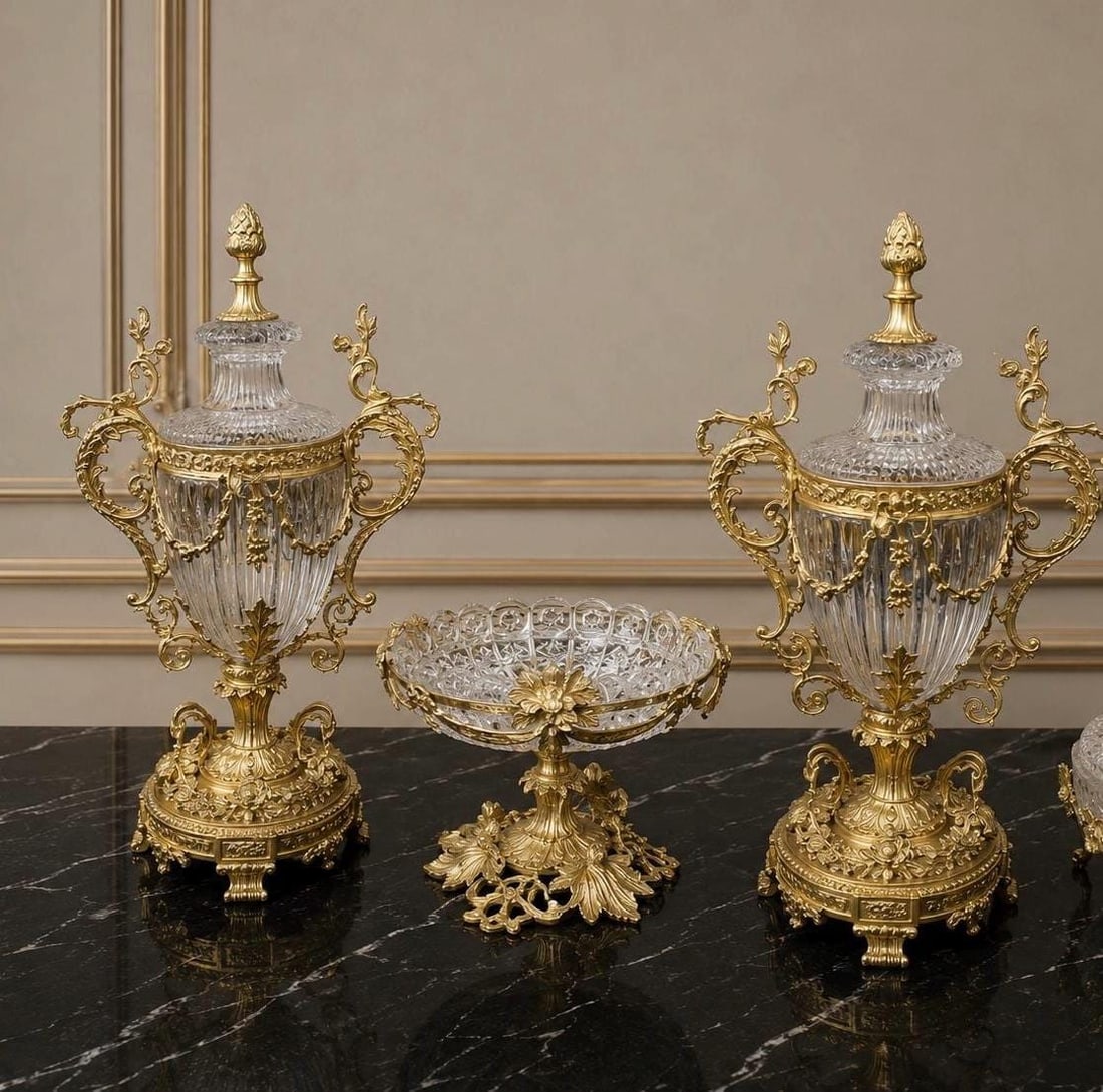 French Rococo Crystal Urn & Centerpiece Set – (1 of 4)