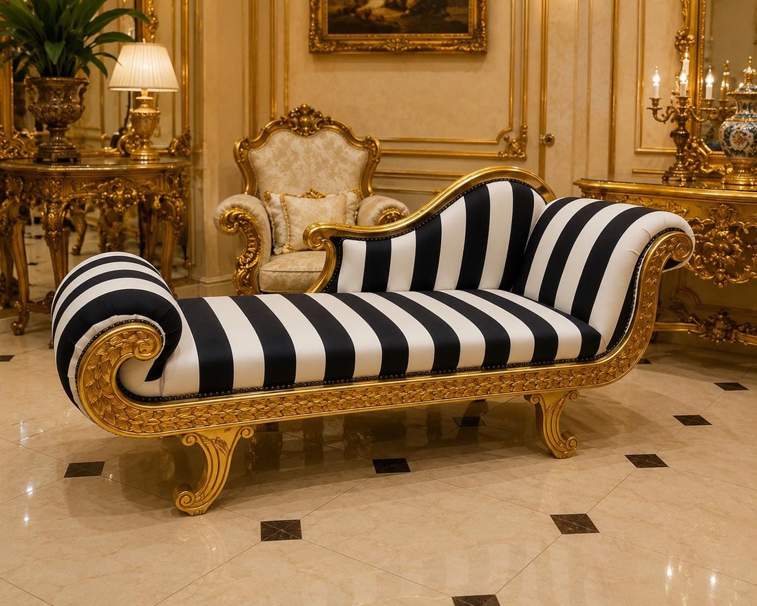 French Louis XV Chaise Lounge | Black & White: COMING SOON - RESERVE NOW item expected Mid-October Only one chaise lounge is available from this production. Reserve today before it arrives. White-glove delivery available throughout the U.S. Bring 