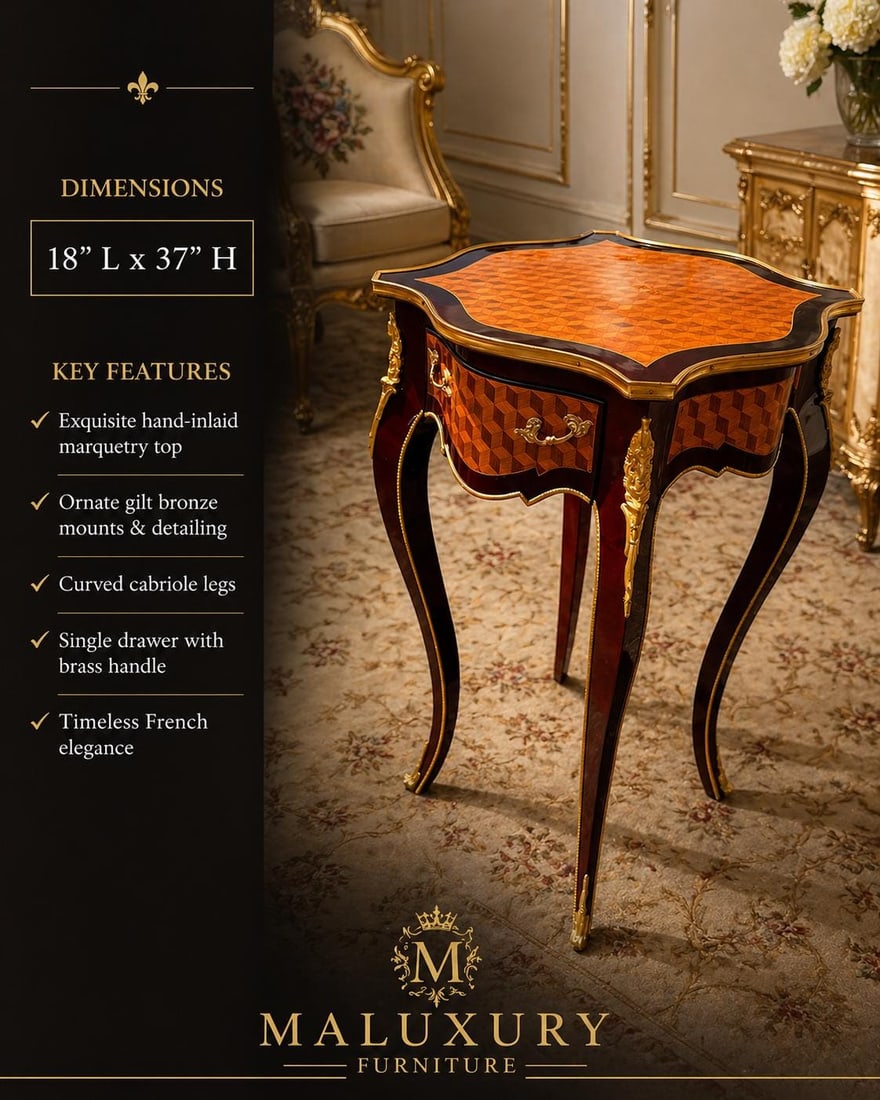 Louis XV Marquetry Side Table, Gilt Bronze (1 of 9)