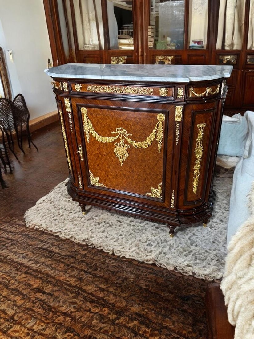 French Louis XVI Marble Top Cabinet Marquetry (1 of 8)