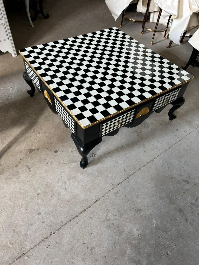 Louis XV Style Checkered Coffee Table, Giltwood: ITEM SOLD OUT- Available ONLY for Made to order- 45 days proccess time Reach out before ordering for arrangements A stunning Louis XV style checkered table would undoubtedly be a focal point of elegan