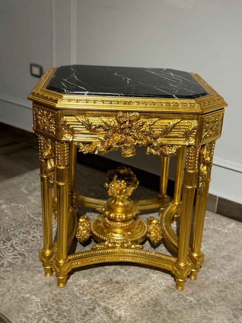 Handmade Louis XV Giltwood Marble Top Side Table: i Sell As Set of 2 , single table arrangement available i Dimensions : 25" W x 27" H x 25 " Depth i Up to 10 days process Time SHIPPING INFORMATION Insurance: All items are shipped with insurance for 