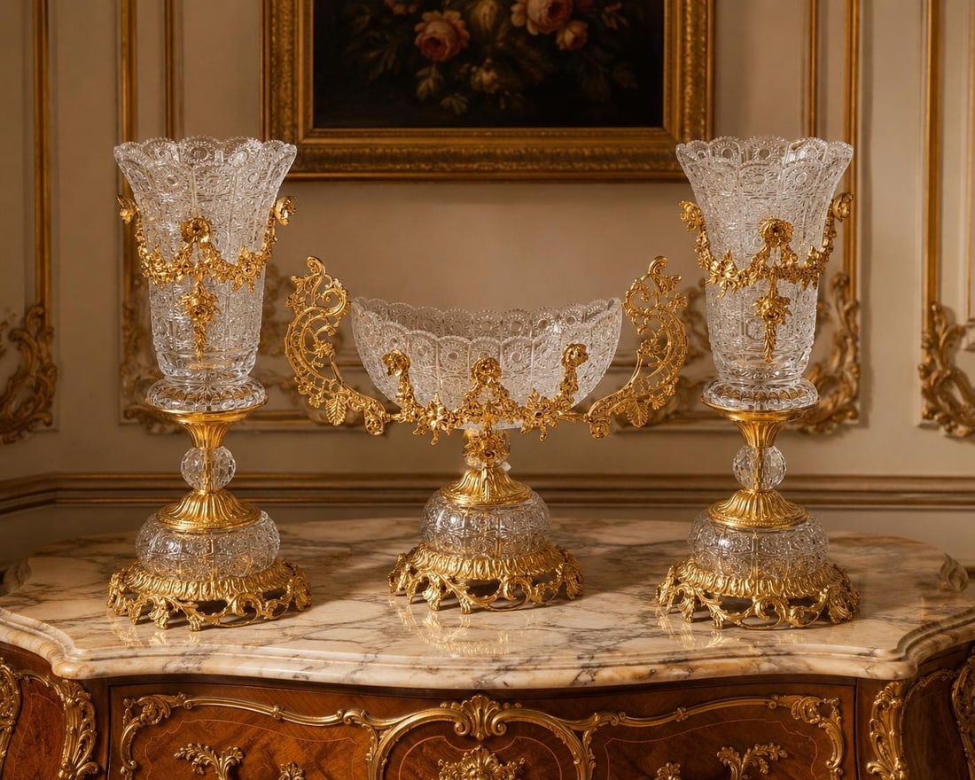 Luxury Gold-Plated Crystal & Ormolu Garniture (1 of 4)