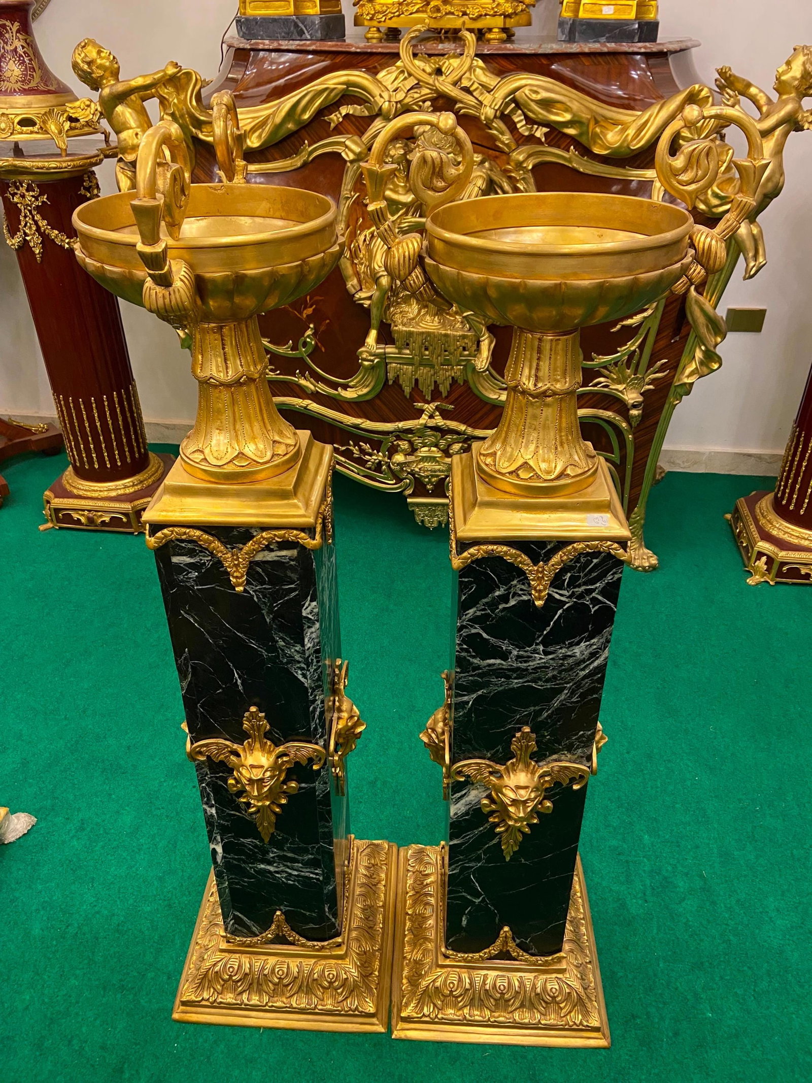 Louis XVI Empire Style Marble & Bronze: COMING SOON - LIMITED AVAILABILITY Reserve yours today limited quantity available. Dimensions: * Base: 14.6" W 14.6" D (37 37 cm) * Height: 53.5" (136 cm) Make a grand statement with this magnificent 