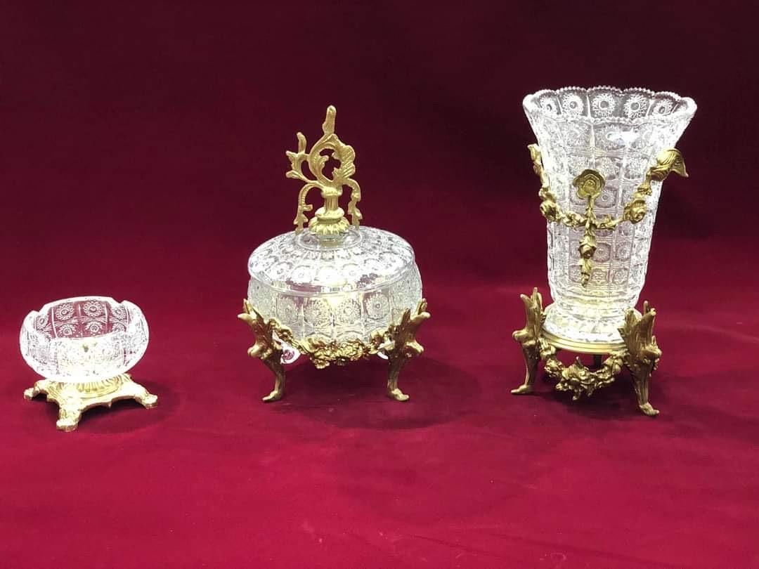 French Crystal Garniture Set | Gilt Bronze: COMING SOON - LIMITED AVAILABILITY Contact us for early purchase opportunities Perfect For - French Country Interiors - Rococo & Baroque Decor - Luxury Dining Rooms - Grand Entryways - Mantel Displays