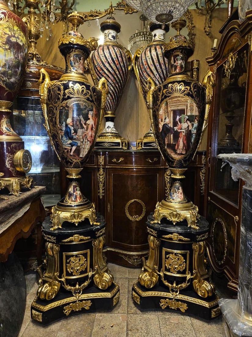Sevres-Style Porcelain Vases with Pedestals – (1 of 3)