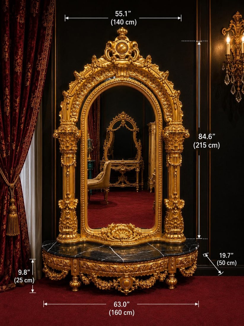Baroque Style Gold Mirror with Ornate Console – (1 of 9)