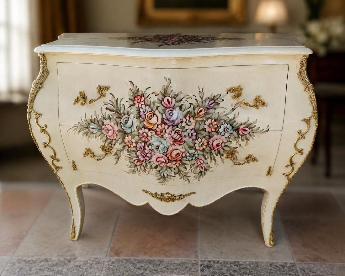 French Louis XV Bombe Commode Hand Painted (1 of 9)