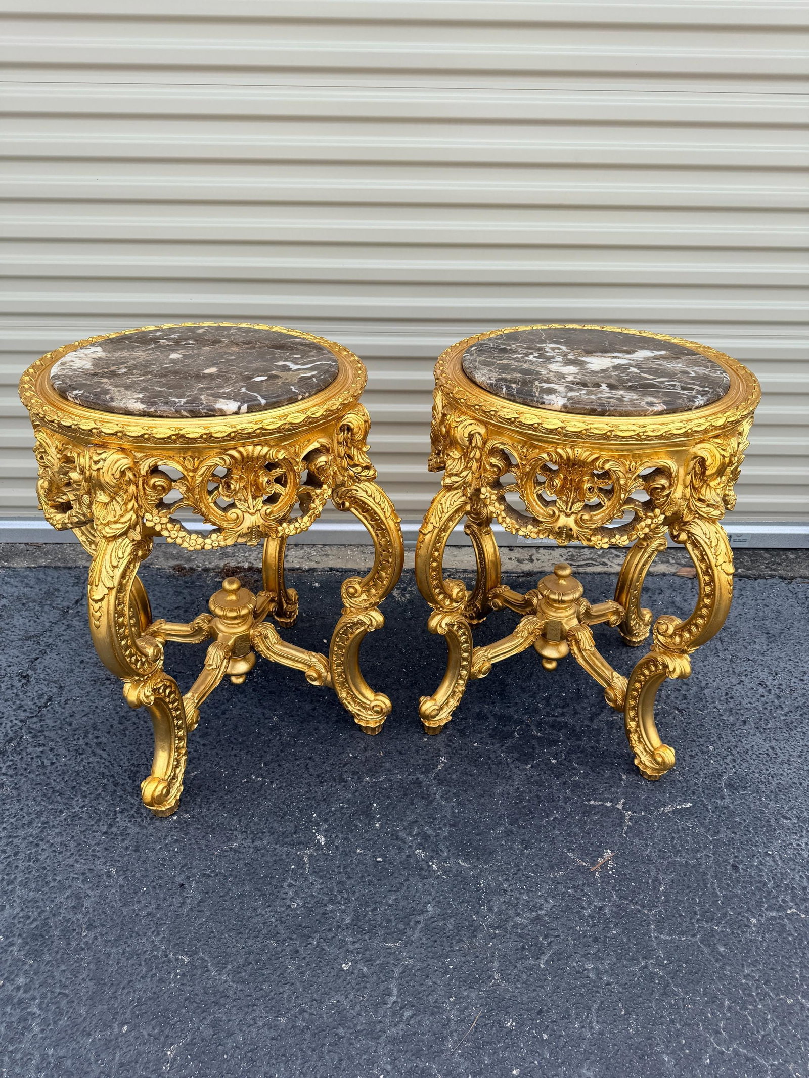 Pair of French Rococo Marble Top Accent Tables (1 of 5)