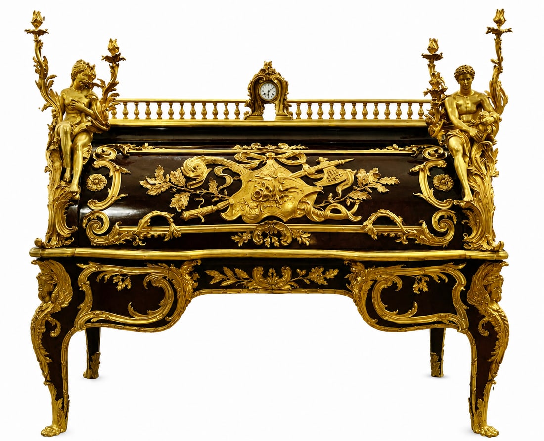 Louis XV style gilt bronze mounted mahogany cylinder bureau-(Read description) (1 of 7)