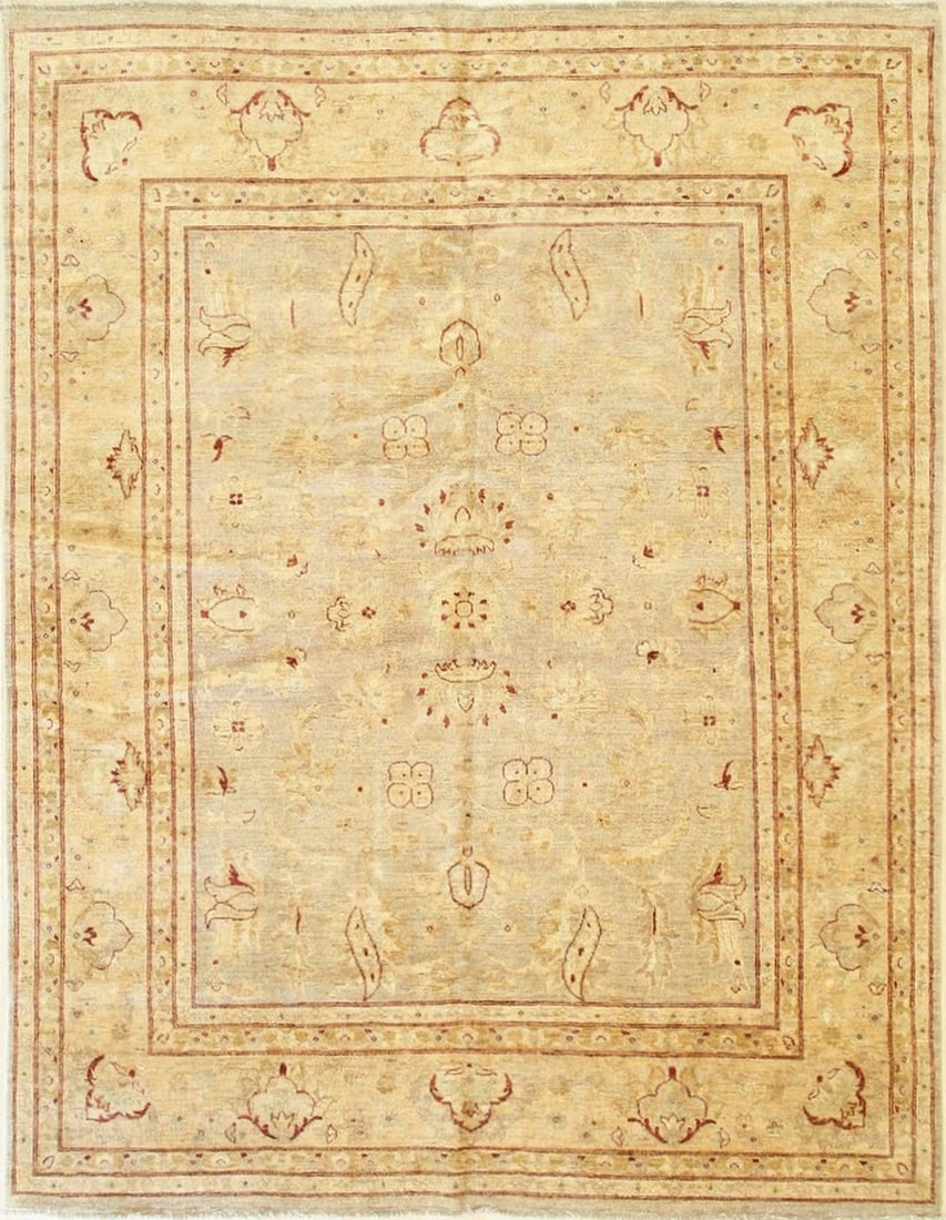 Peshawar Hand-Knotted Wool Area Rug 7'11 x 10'1, Beige: Peshawar area rug, hand-knotted in wool, in beige tones, brand new, approximately 7'11 x 10'1 (95 x 121 inches, 0.4-inch pile), a versatile 8x10 size. Traditional multicolor hand knotted rugs at 8x10 