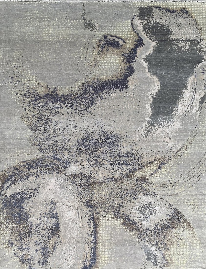 Traditional Knot Wool Area Rug 9' x 12', Gray: Traditional Knot area rug, wool in gray tones, brand new, approximately 9' x 12' (108 x 144 inches, 0.5-inch pile), a room-anchoring 9x12 size. Gray in this rug has warm undertones that keep it compat