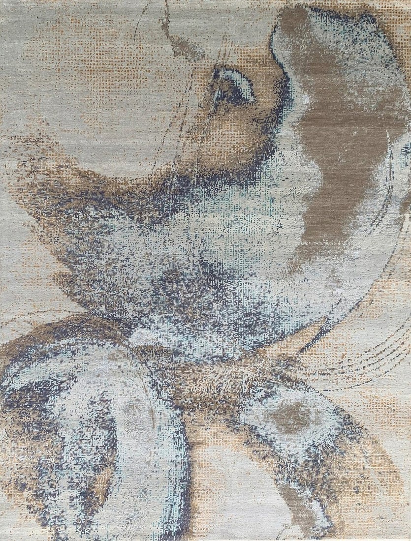 Traditional Knot Wool Area Rug 7'10 x 10', Gray Silver: Traditional Knot area rug, wool in gray silver tones, brand new, approximately 7'10 x 10' (96 x 120 inches, 0.5-inch pile), a versatile 8x10 size. A palette of soothing blues, gentle greys, warm brown