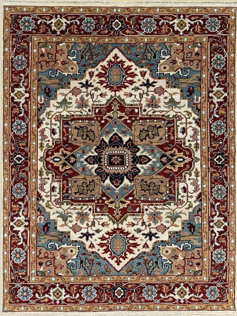 Oriental Hand-Knotted Wool Area Rug 9' x 12', Ivory (1 of 8)