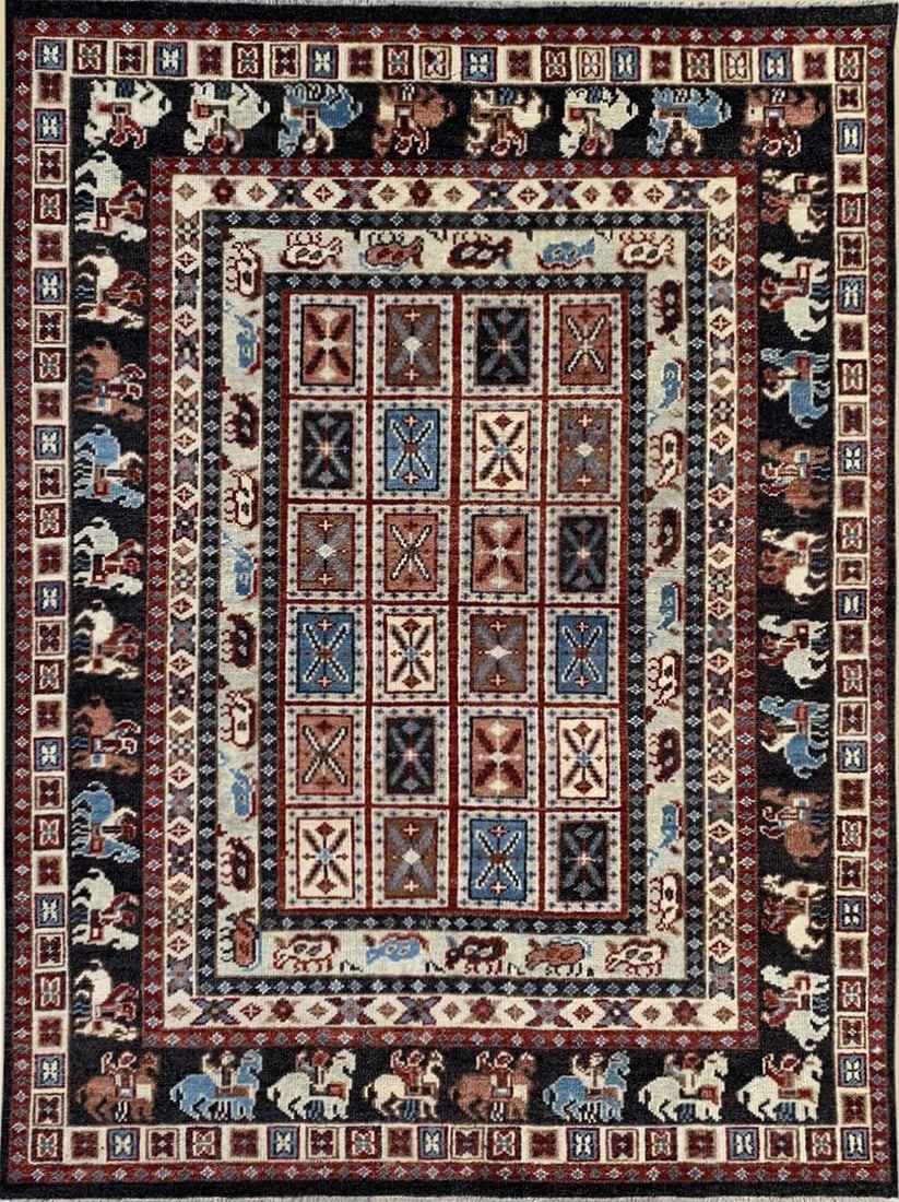 Oriental Hand-Knotted Wool Area Rug 8' x 10', C.Brown: Oriental area rug, hand-knotted in wool, in c.brown tones, brand new, approximately 8' x 10' (96 x 120 inches, 0.5-inch pile), a versatile 8x10 size. Charcoal as the primary tone in an oriental rug cr