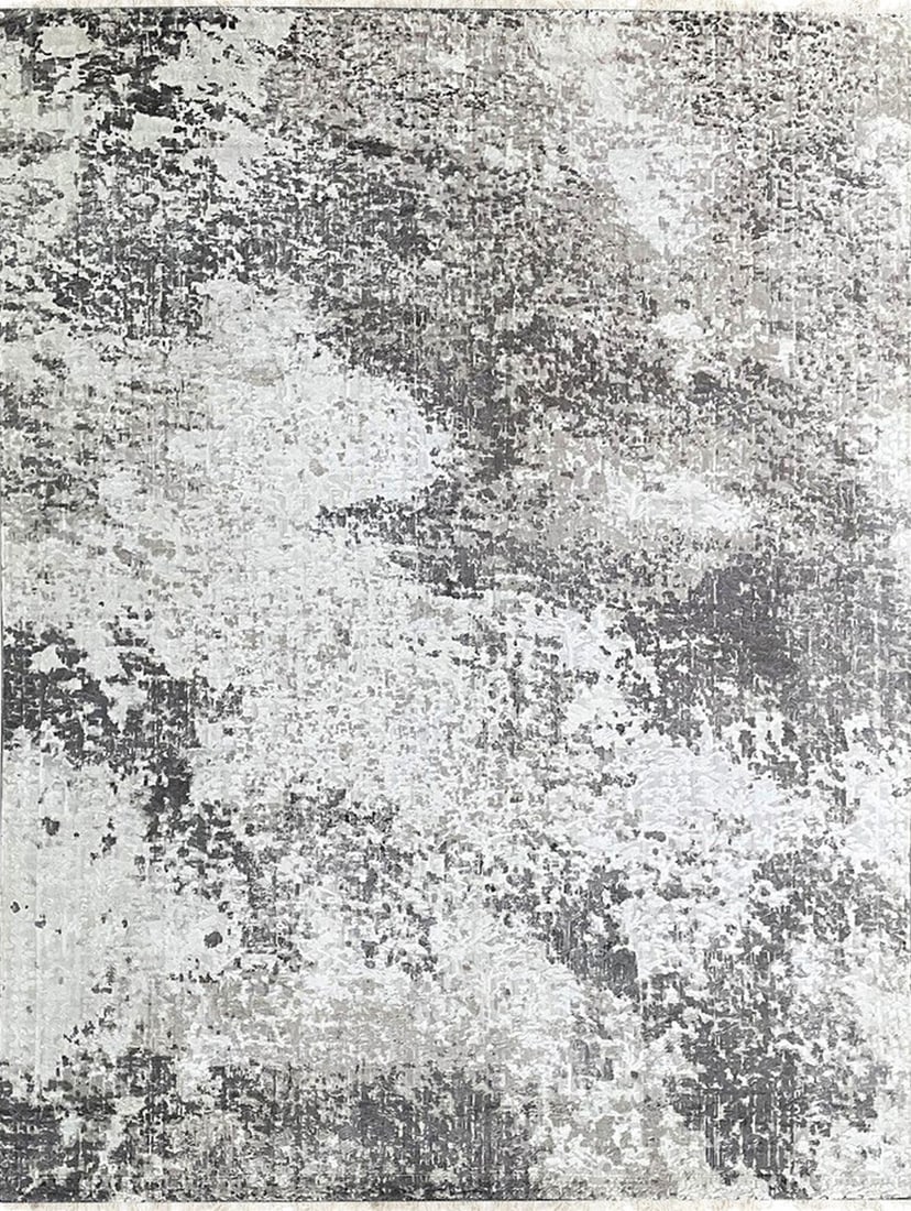 Modern Hand-Knotted Wool Area Rug 7' x 9', Ivory: Modern area rug, hand-knotted in wool, in ivory tones, brand new, approximately 7' x 9' (84 x 108 inches, 0.5-inch pile), close to a standard 6x9. Made in India and sold by Eastern Oriental Rugs, the 