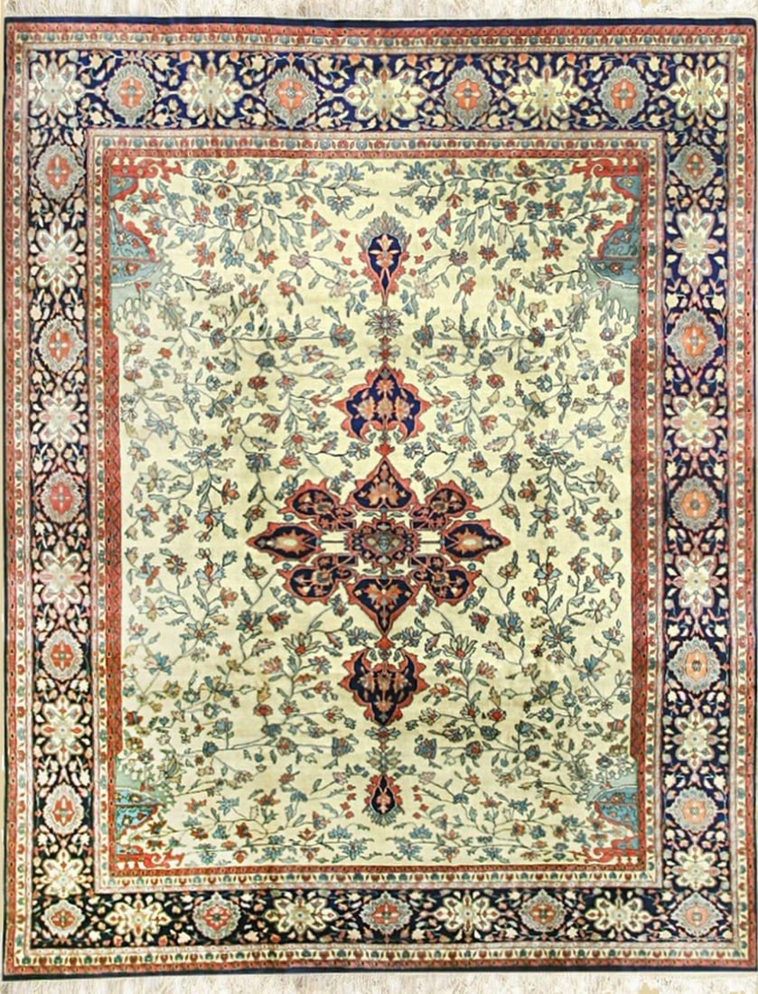 Mohtasham Hand-Knotted Wool Area Rug 8'10 x 11'1, Ivory (1 of 7)
