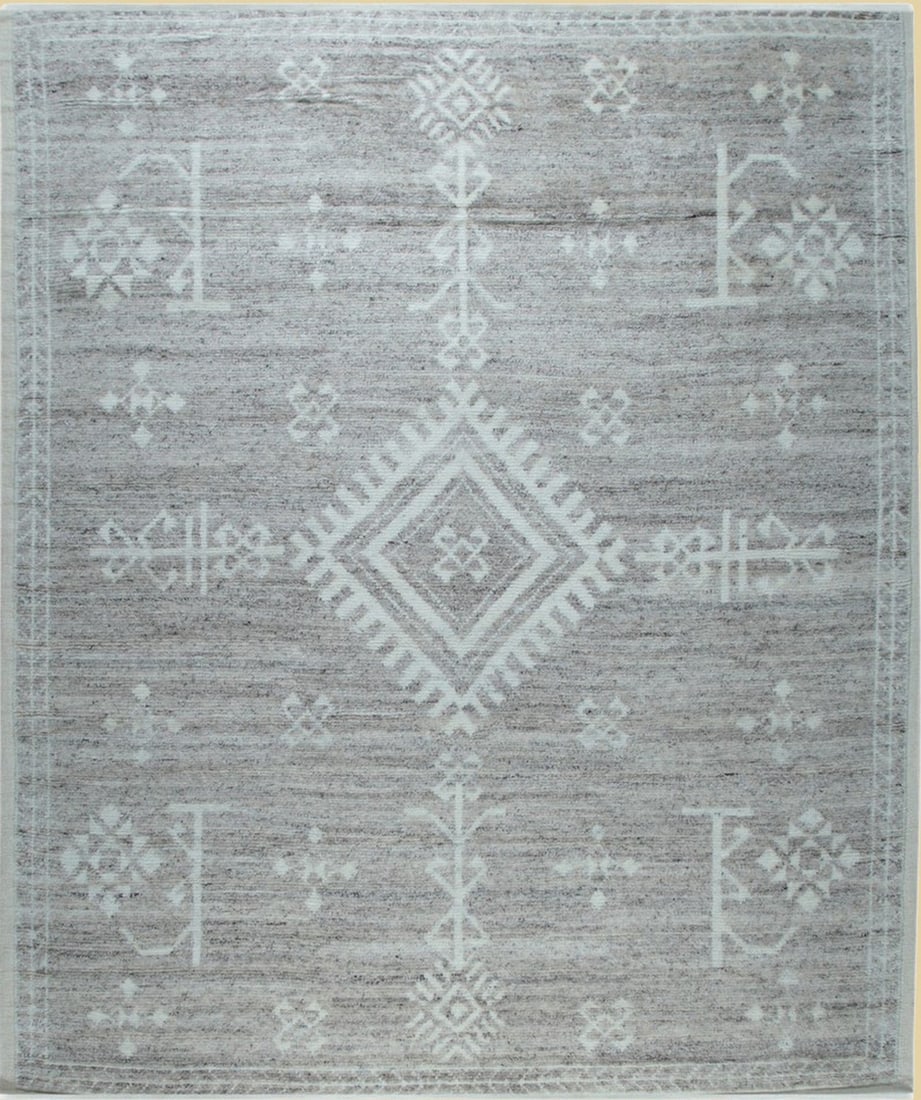 Oushak Hand-Knotted Wool Area Rug 8' x 10', Gray: Oushak area rug, hand-knotted in wool, in gray tones, brand new, approximately 8' x 10' (96 x 120 inches, 0.5-inch pile), a versatile 8x10 size. The open Oushak pattern on a gray ground works well in 