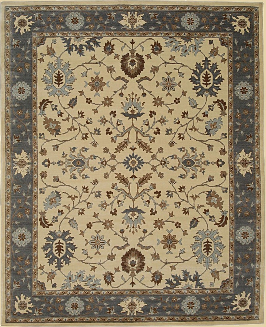 Oushak Handmade Wool Area Rug 7'10 x 9'10, Ivory: Oushak area rug, handmade in wool, in ivory tones, brand new, approximately 7'10 x 9'10 (96 x 120 inches, 0.5-inch pile), a versatile 8x10 size. Invite timeless beauty into your home with this exquisi