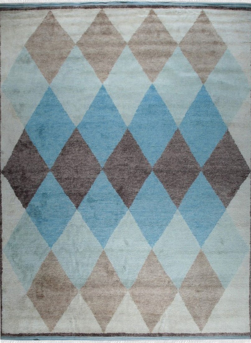 Moroccan Hand-Knotted Wool Rug 10' x 14', Multicolored: Moroccan area rug, hand-knotted in wool, in multicolored tones, brand new, approximately 10' x 14' (120 x 168 inches, 0.5-inch pile), a room-anchoring 10x14 size. This hand-knotted wool rug in a multi