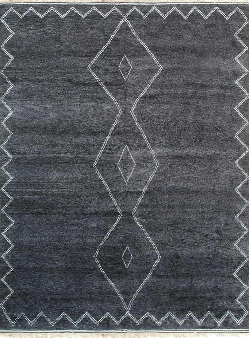 Berber Moroccan Hand-Knotted Wool Rug 5' x 8', Charcoal: Berber Moroccan area rug, hand-knotted in wool, in charcoal tones, brand new, approximately 5' x 8' (60 x 96 inches, 0.5-inch pile), a versatile 5x8 size. The Moroccan Berber look brings the plush pil