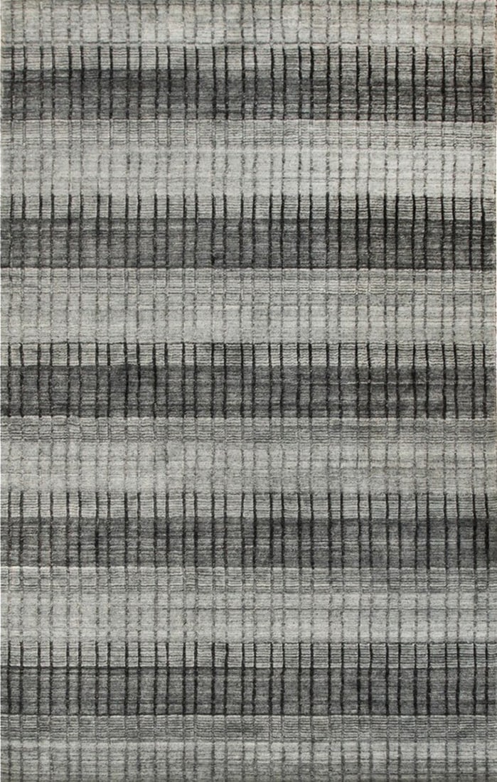 Loom Check Wool & Viscose Area Rug 5'7 x 7'11, Gray: Loom Check area rug, handloomed in wool & viscose, in gray tones, brand new, approximately 5'7 x 7'11 (60 x 96 inches, 0.5-inch pile), close to a standard 5x8. Made in India and sold by Eastern Orient