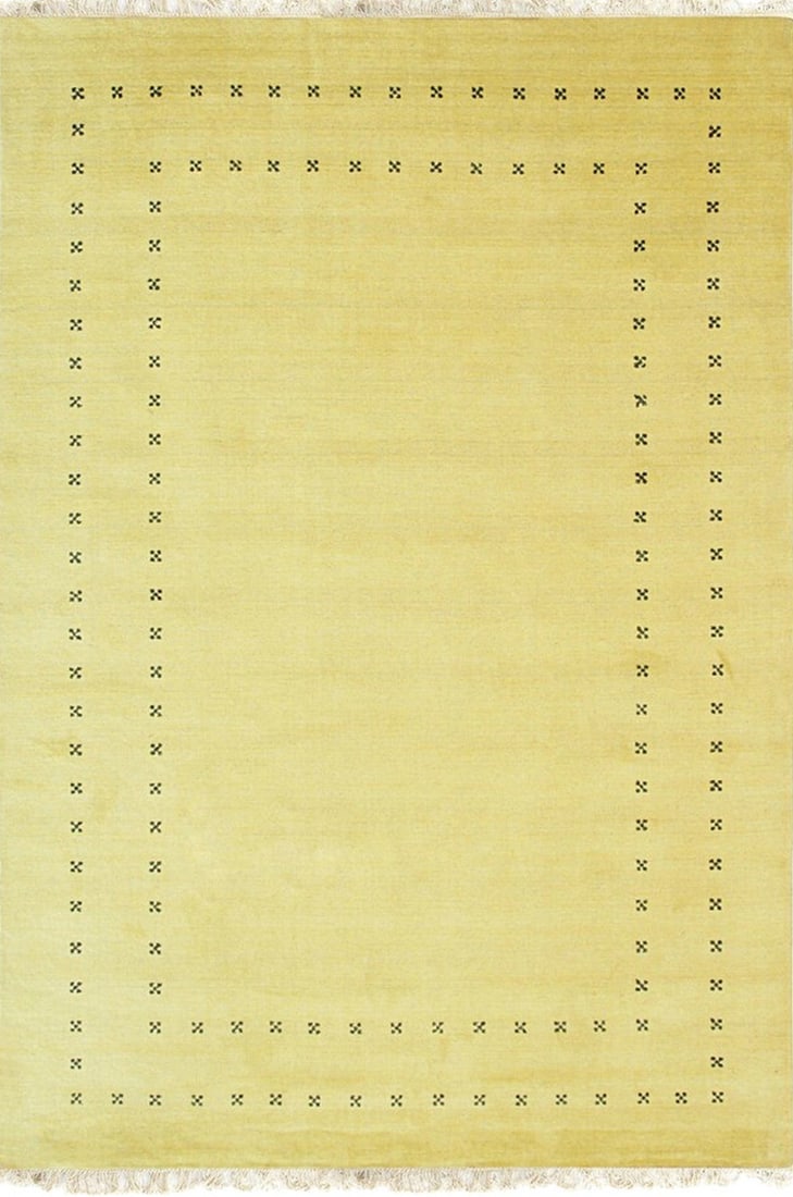 Lori Baft Handmade Wool Area Rug 8' x 10', Yellow: Lori Baft area rug, handmade in wool, in yellow tones, brand new, approximately 8' x 10' (96 x 120 inches, 0.5-inch pile), a versatile 8x10 size. The Jasmine Alluring in Yellow is handmade in wool at 