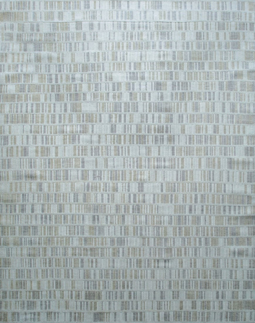 High Low Textured Hand-Knotted Wool Rug 6' x 9', Ivory: High Low Textured area rug, hand-knotted in wool, in ivory tones, brand new, approximately 6' x 9' (72 x 108 inches, 0.25-inch pile), a versatile 6x9 size. Made in India and sold by Eastern Oriental R
