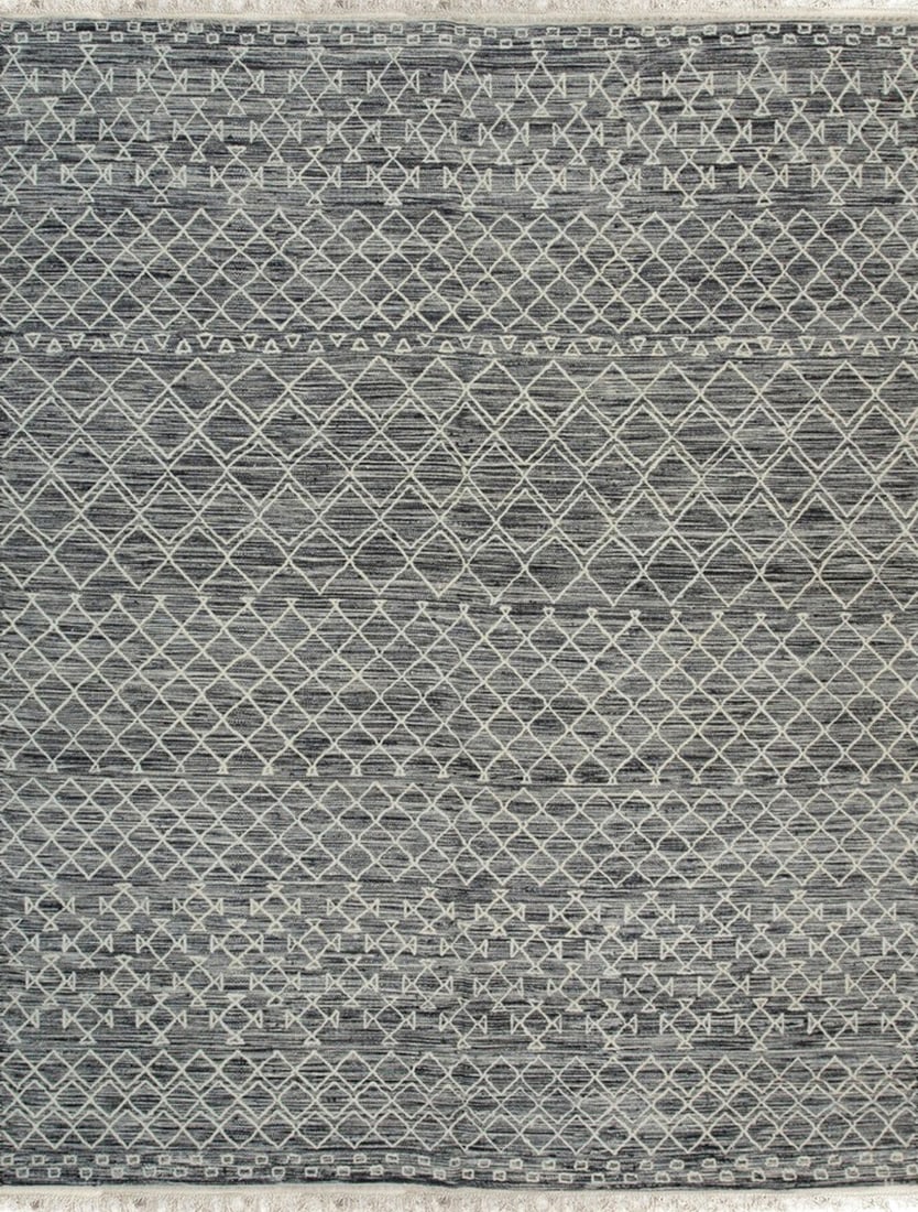 Punja Kilim Handwoven Wool Area Rug 9' x 12', Black: Punja Kilim area rug, handwoven in wool, in black tones, brand new, approximately 9' x 12' (108 x 144 inches, flatweave, 0.25-inch thick), a room-anchoring 9x12 size. The Penelope Kilim Brown is handw
