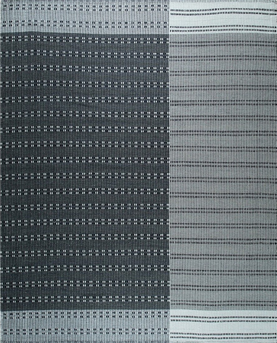 Flat Weave Handwoven Wool, Cotton Rug 6' x 9', Charcoal: Flat Weave area rug, handwoven in wool, cotton, in charcoal tones, brand new, approximately 6' x 9' (72 x 108 inches, flatweave, 0.25-inch thick), a versatile 6x9 size. Charcoal flatweave rugs in wool