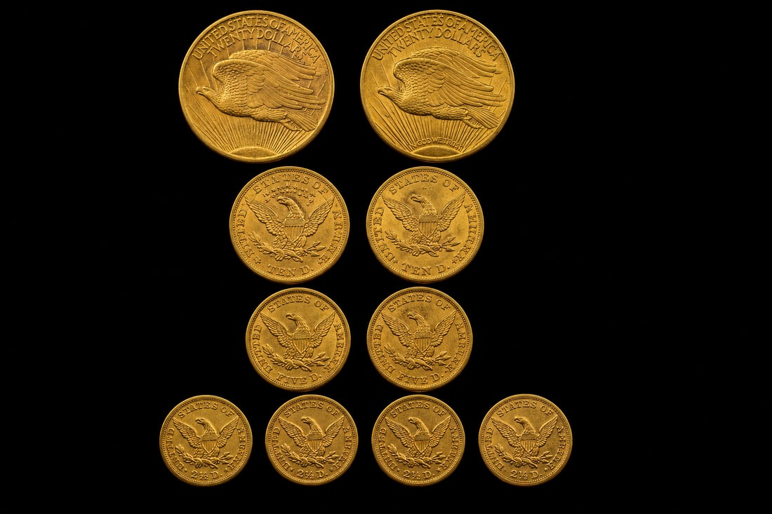 10-Coin Premium Mixed Pre-1933 Gold Collection Featuring $2.50, $5, $10 & $20 Gold Coins: This lot features a curated 10-coin Premium Mixed Pre-1933 United States Gold collection consisting of a variety of historic American gold denominations including $2.50 Quarter Eagles, $5 Half Eagles,