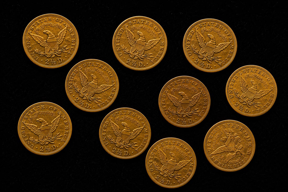 10-Coin Premium Pre-1933 $2.50 Gold Collection: This lot features a curated 10-coin Premium Pre-1933 $2.50 Gold collection selected for strong overall eye appeal, originality, and premium collector presentation. An impressive larger-format accumula