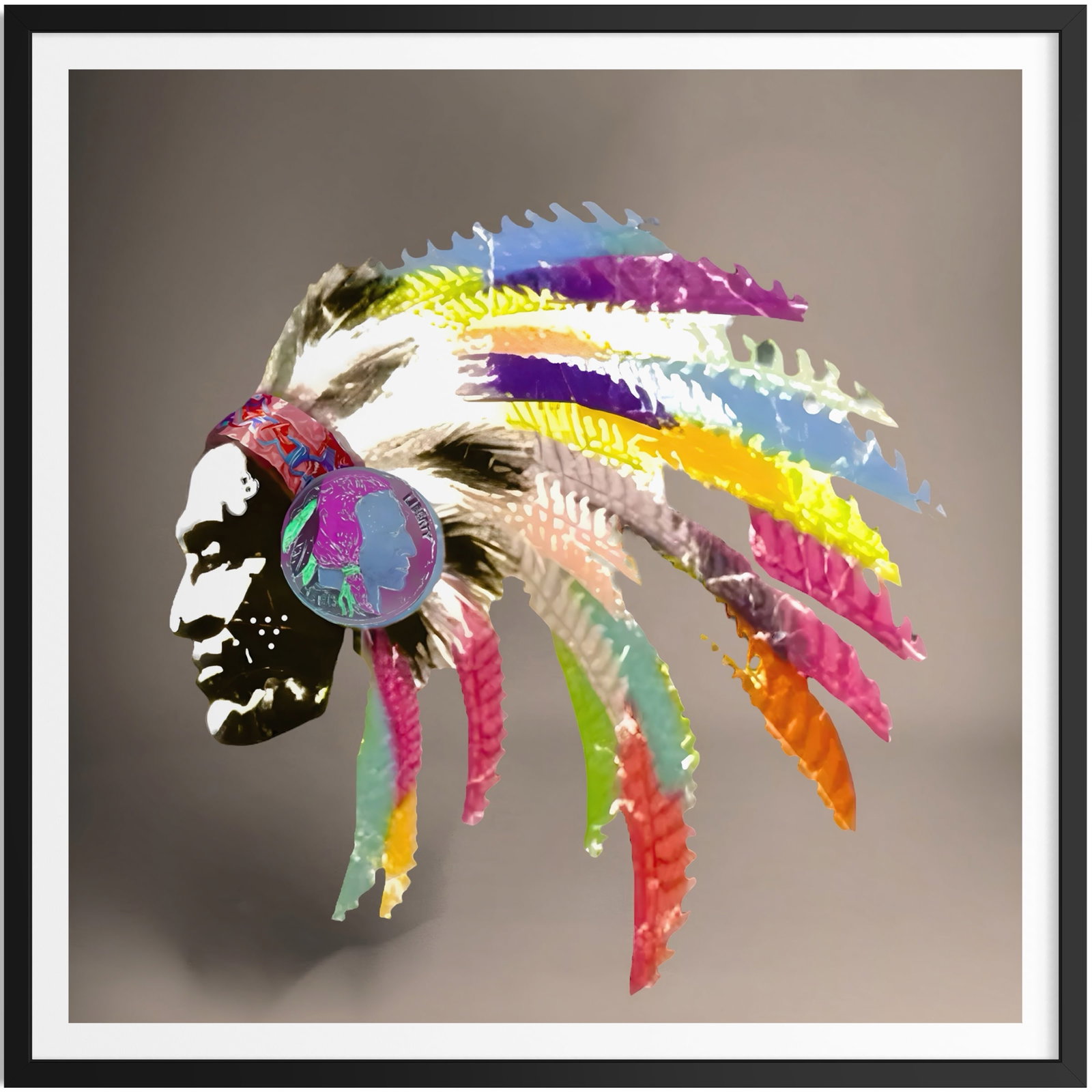 Fenzolini – TRIBAL PRIDE GLOW BLACK GREY – iFusionism of Warhol’s shield - Limited Edition: TRIBAL PRIDE by Fenzolini is offered as a signed and individually numbered fine art edition, strictly limited to 150 examples.Each work is accompanied by a Certificate of Authenticity signed by the ar