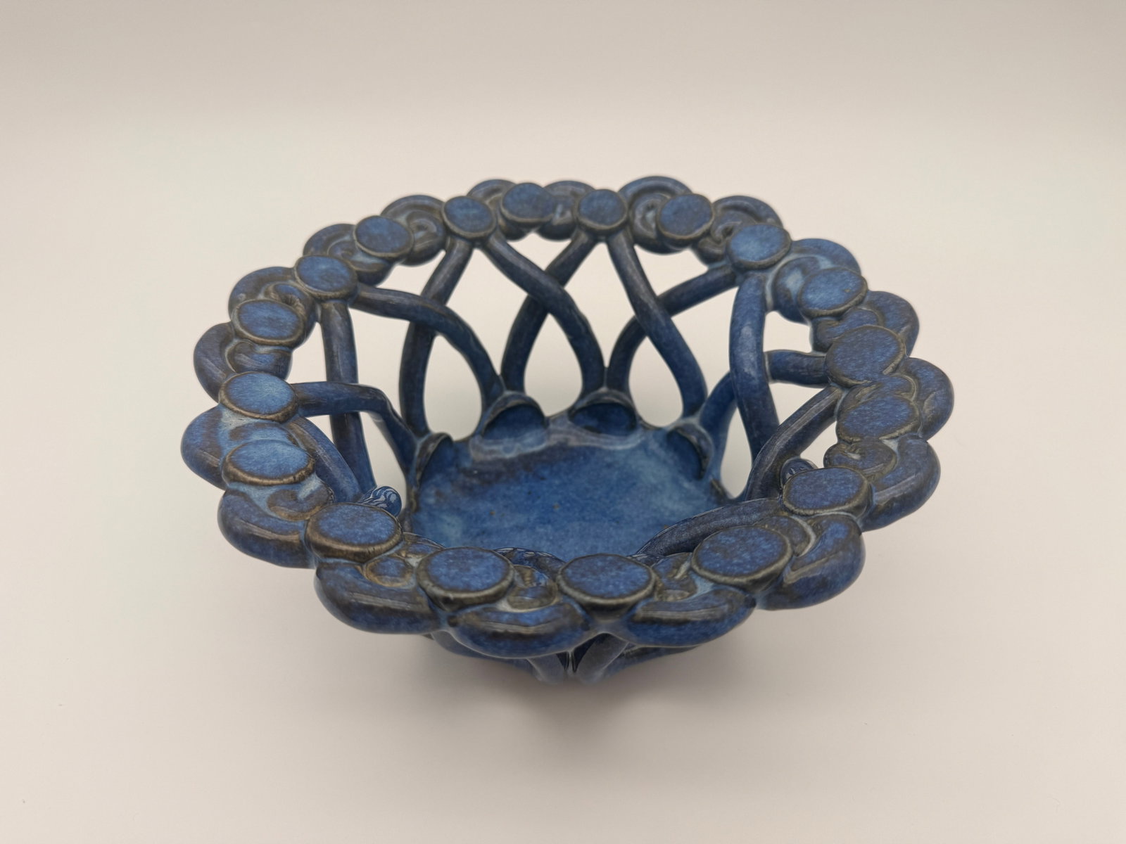 Blue Studio Pottery Openwork Bowl (1 of 6)