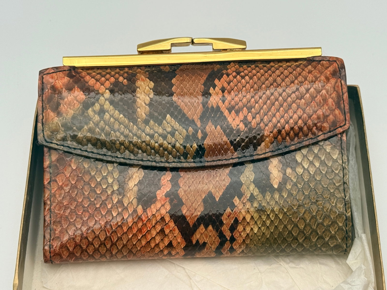 Vintage Bosca Python Clutch Purse: Vintage Bosca genuine python clutch with original presentation box.