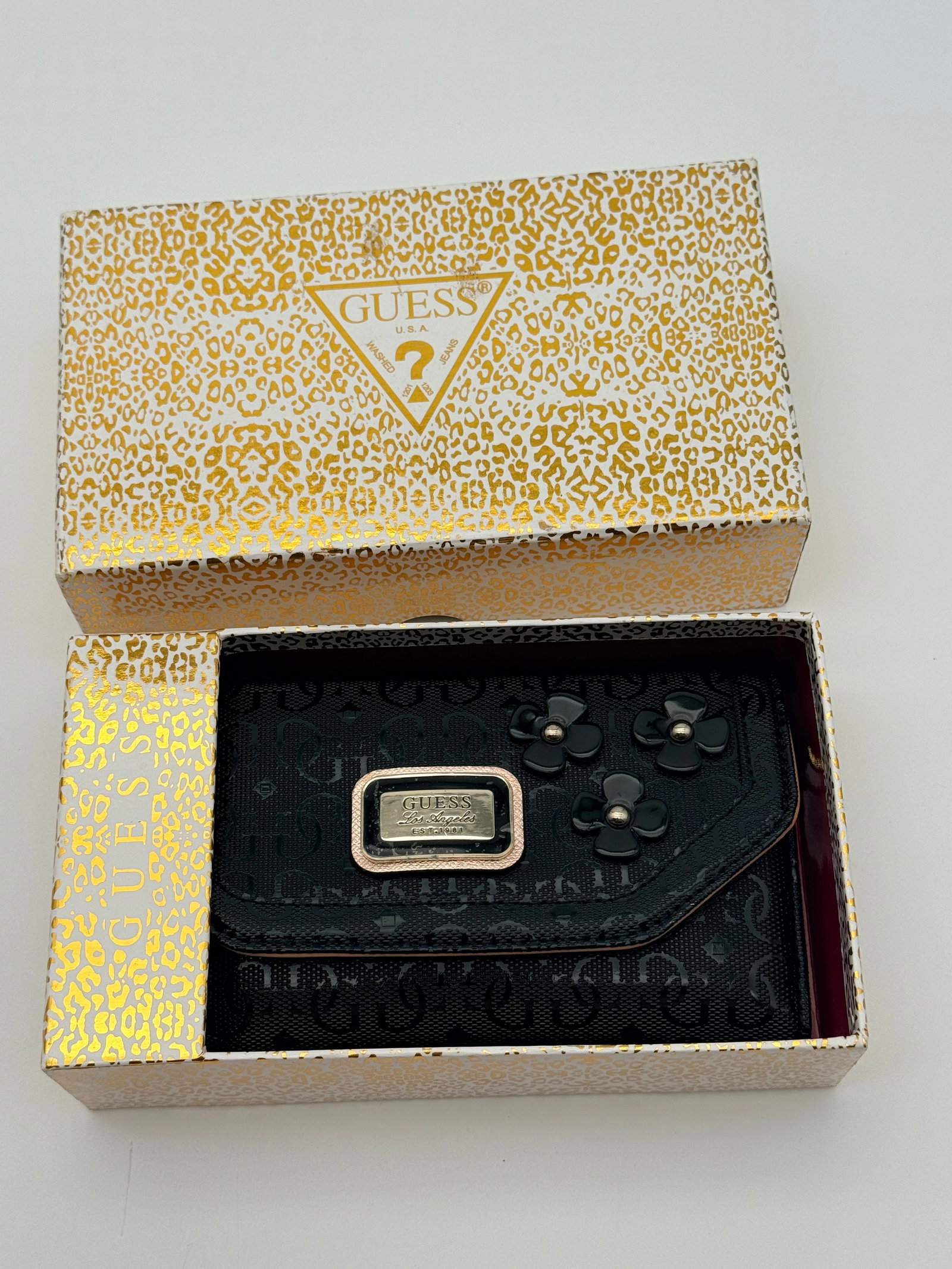 GUESS Black Wallet w/ Box: GUESS black logo wallet with original box. Appears unused.