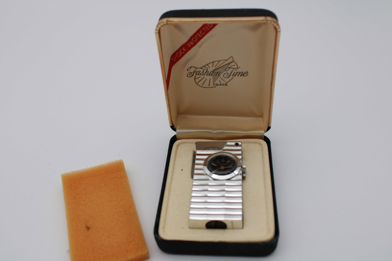 Vintage Fashion Time Swank Lighter/Watch w/ Case: 2.5" x 1" x 0.5" Lighter Watch Size, Untested