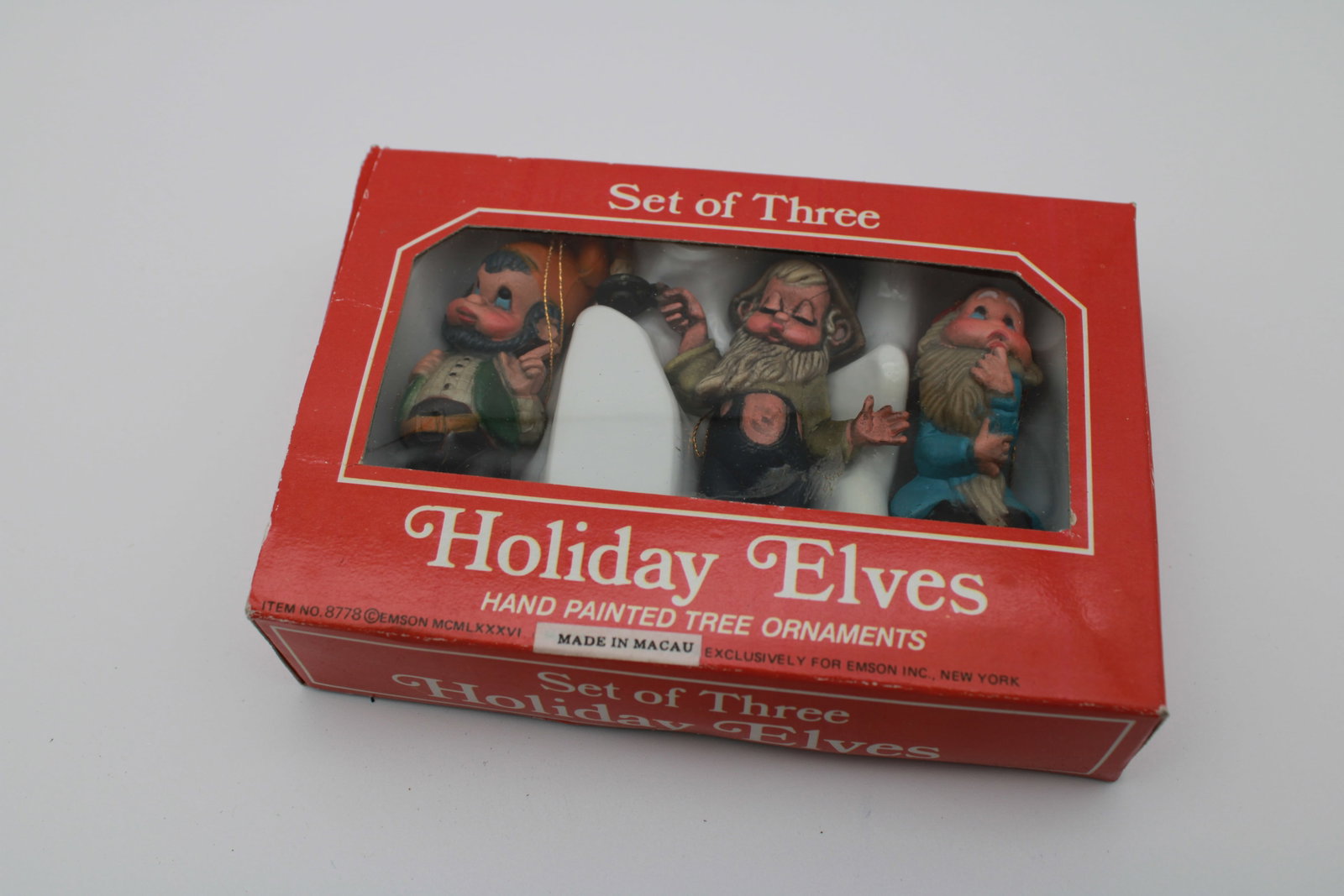 Set of 3 Vintage Holiday Elves Ornaments in Box (1 of 4)