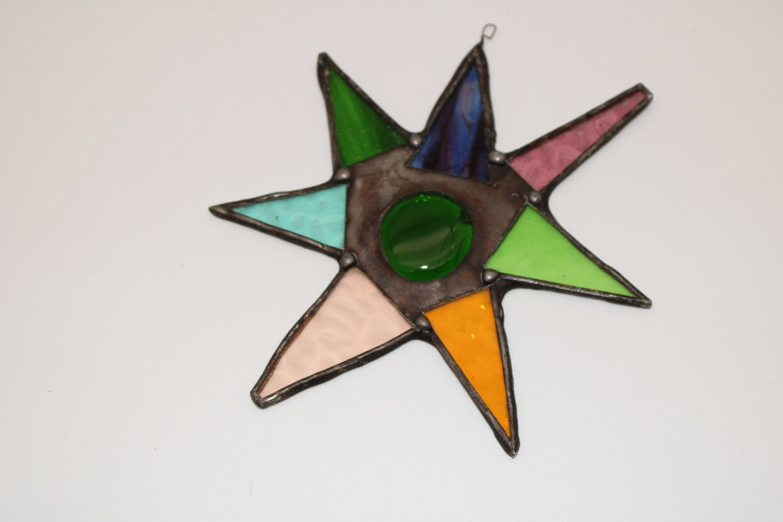 Handcrafted Stained Glass Eight-Point Star Suncatcher: 6.5x5.5"