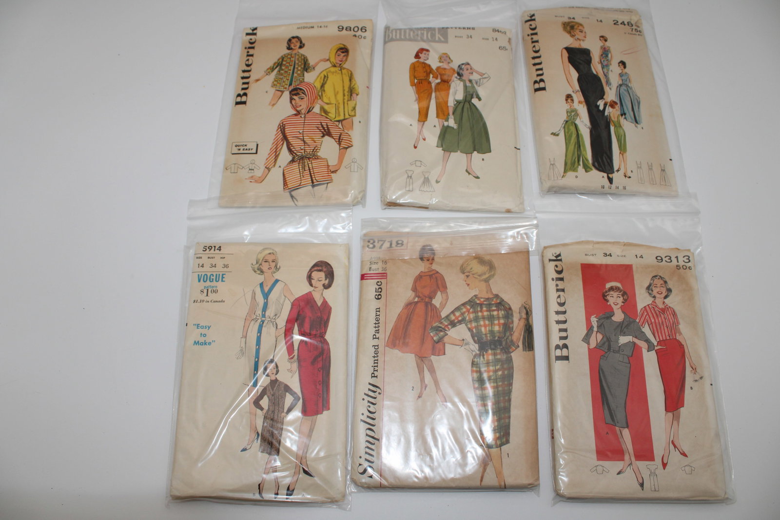 Very old 6pk of Sewing Patterns: Cannot confirm if they are complete or not.