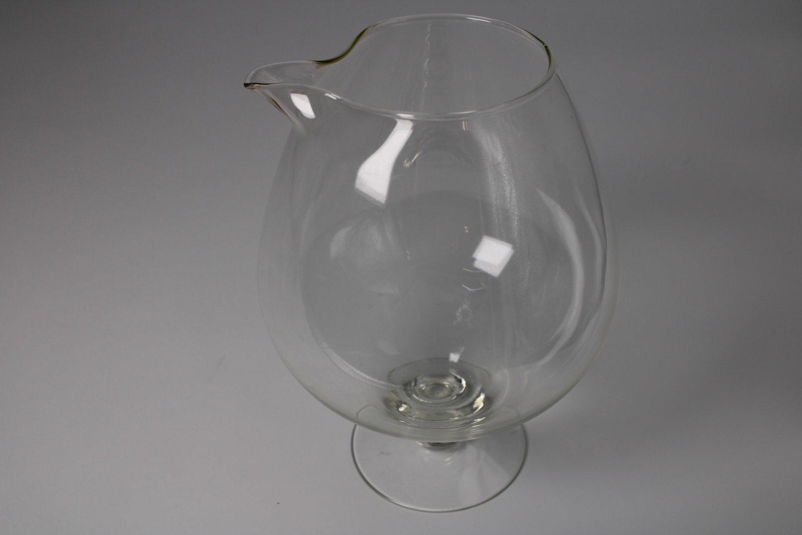 Clear Glass Pedestal Pitcher: 6" diameter x 8.25" tall